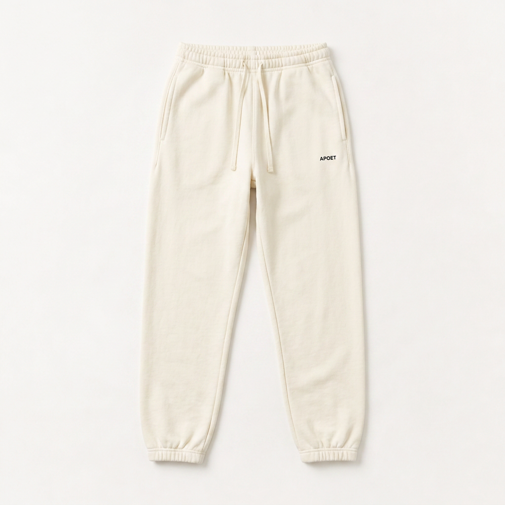 APOET sweatpants Vintage White with small APOET logo — Drop 001